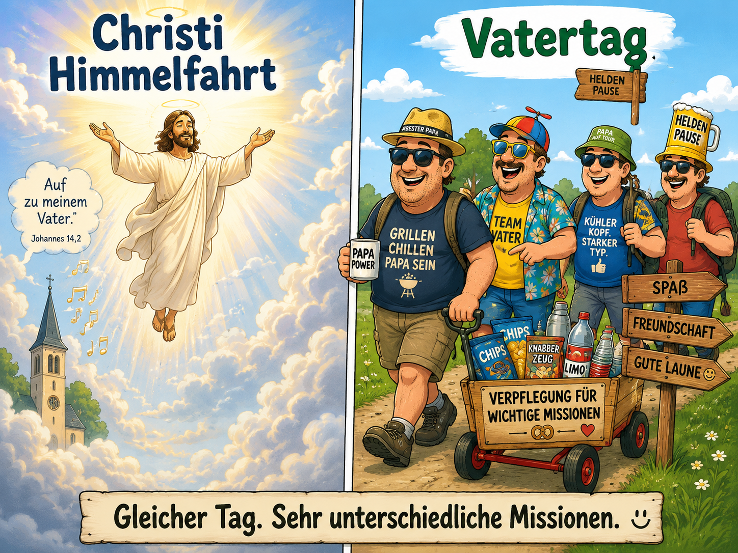 Christi Himmelfahrt vs. Vatertag: Gleicher Tag, völlig andere Mission